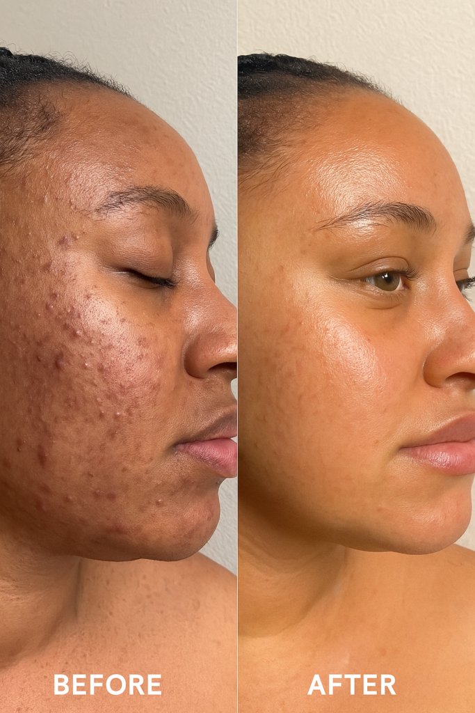 woman with acne-prone skin in natural light